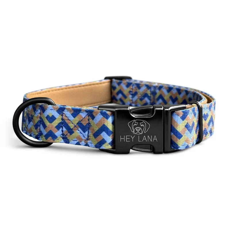 Hundehalsband Mocca/Blau – Handgefertigt & Gepolstert