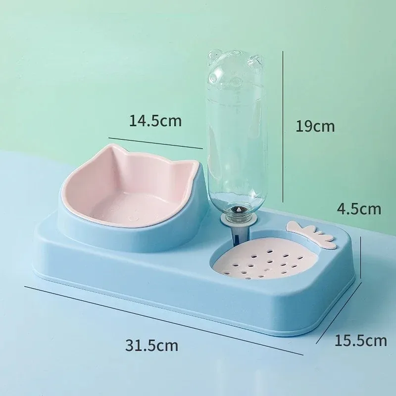 Pet Cat Bowl Automatic Feeder 3-in-1 Dog Cat Food Bowl With Water Fountain Double Bowl Drinking Raised Stand Dish Bowls For Cats