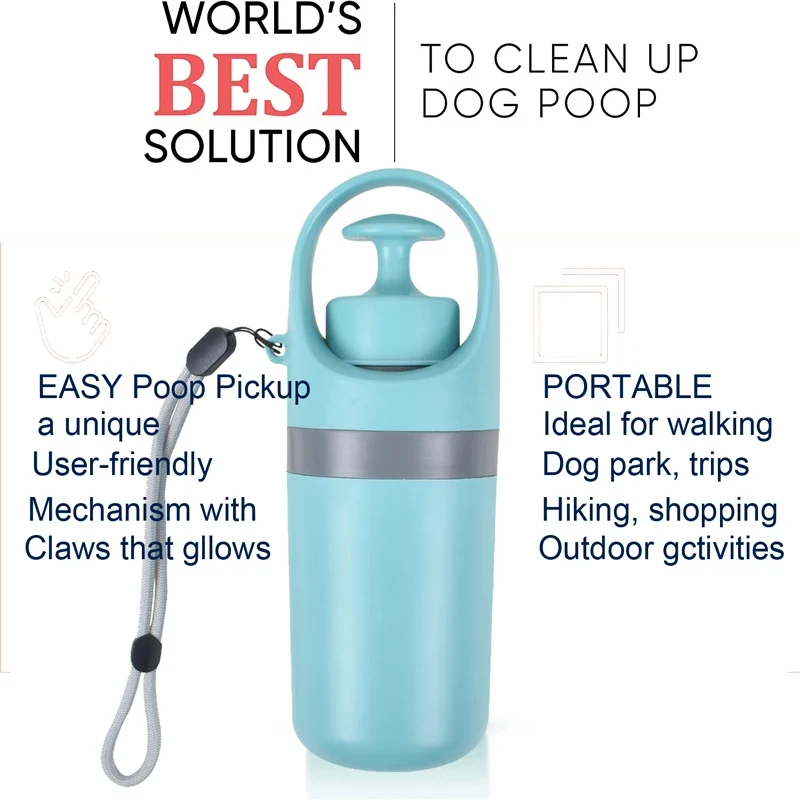 Portable Poop Scooper with Build In Bag Dispenser Light Weight Claw Waste Picker For Dogs Pet Cleaner Tool