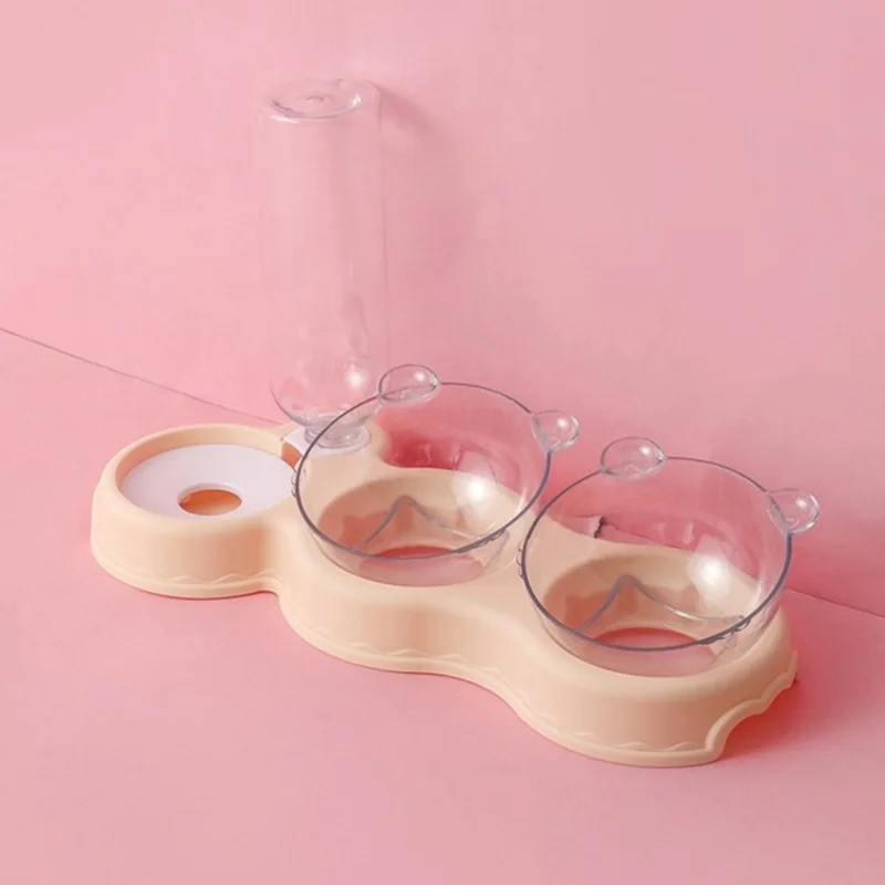 Pet Cat Automatic Feeder Plastic 3-in-1 Dog Food Bowl Double Bowls Automatic Water Reservoir Drinker Cat Feeding Accessories