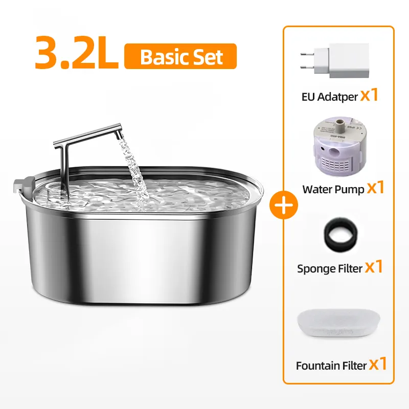 ROJECO Stainless Steel Cat Water Fountain Automatic Cat Drinker Drinking Fountain For Cats Dogs Pet Water Dispenser Accessories