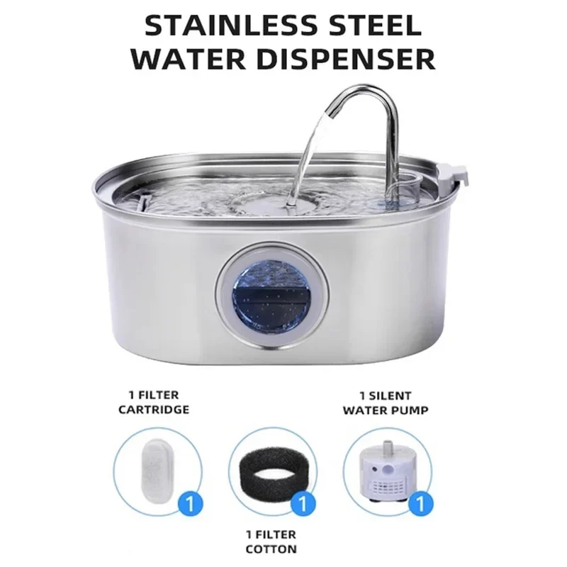 3.2L NEW Stainless Steel Cat Water Fountain Automatic Cats Drinker Drinking Fountain For Cat Dog Pet Water Dispenser with window