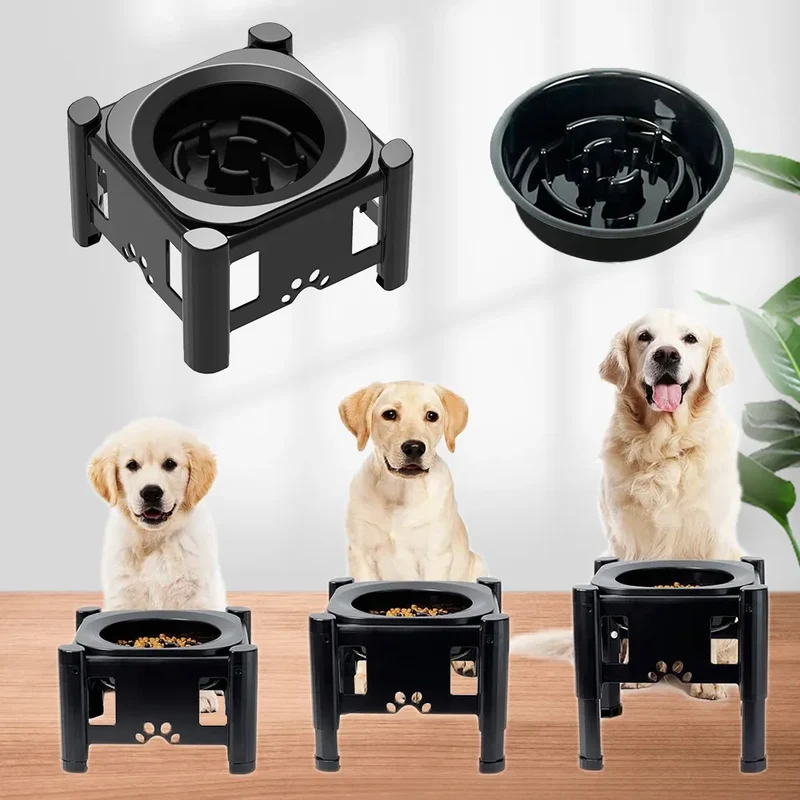 Slow Feeder Dog Bowl Elevated Food Bowls, Adjustable Raised Eating with 3 Heights (6.1", 7.7", 9.3") Mess Proof & Non-Slip Dish