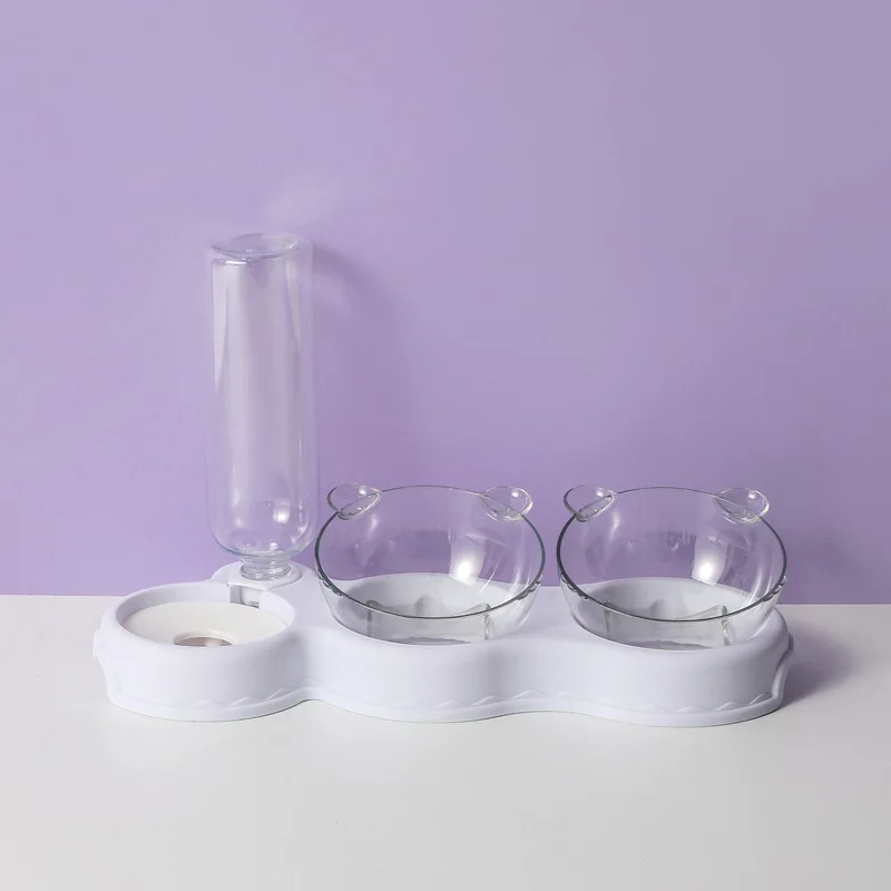 Pet Cat Bowl Automatic Feeder 3-in-1 Cat Dog Food Bowl with Water Fountain Double Bowl Drinking Raised Stand Dish Dog Bowls