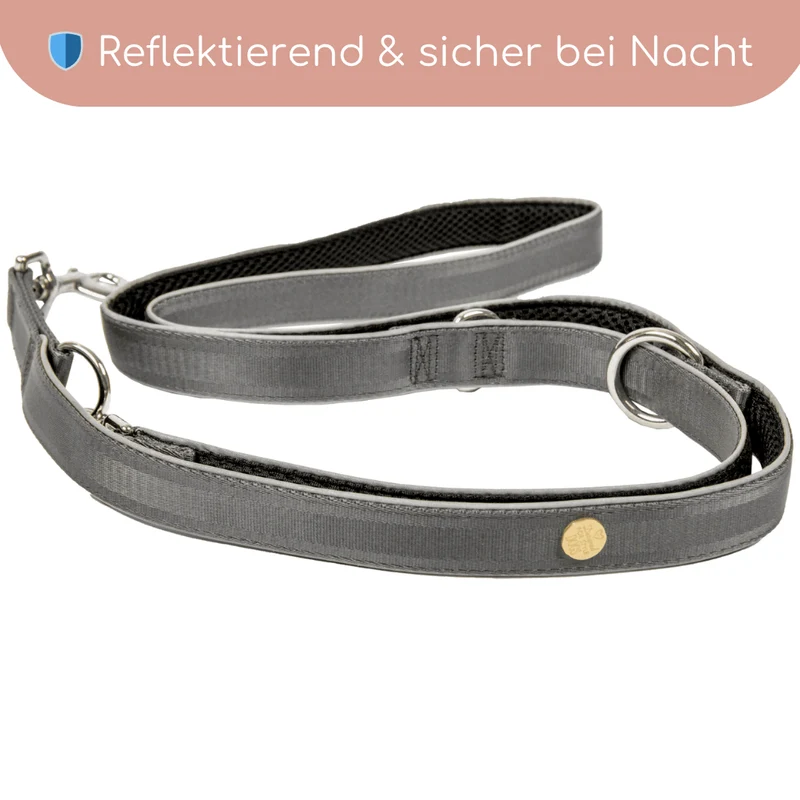 StyleSnout® Führleine Silver-Black – gepolstert, reflektierend & mehrfach verstellbar