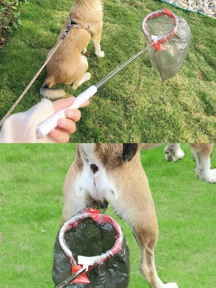 Pet Dog Poop Catcher with Bag Metal Foldable Long Handle Portable Lightweight No Touch Dog Pooper Collector Cleaner Tool Outdoor
