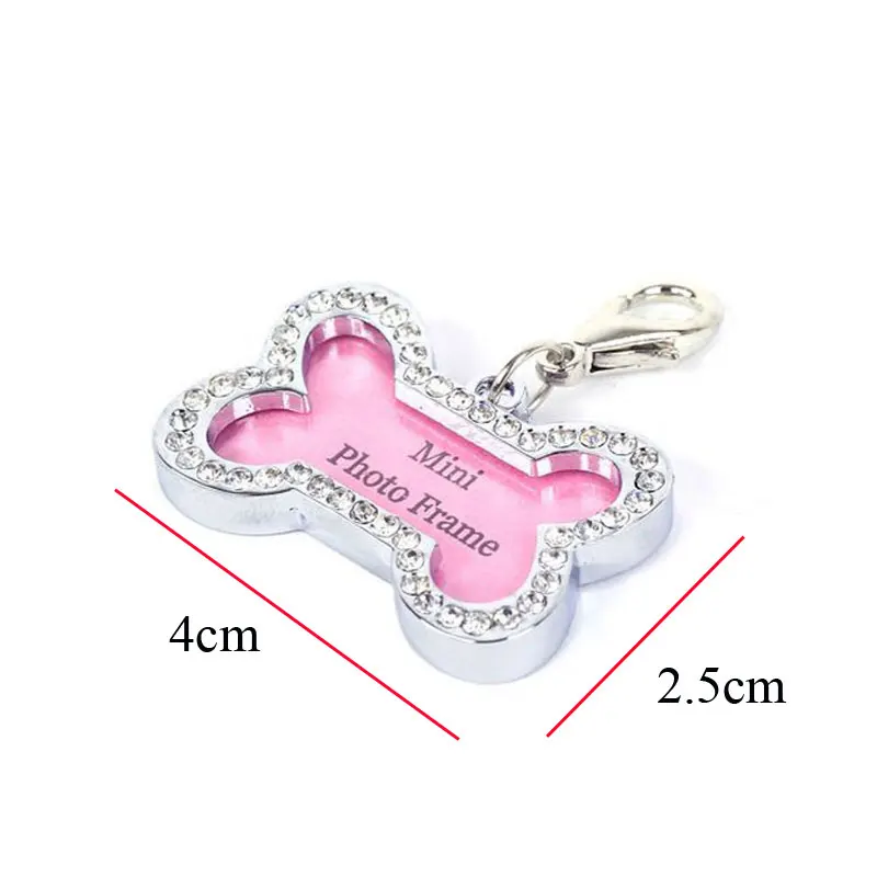 Dog ID Tag Pet Cat Collar Pendant Crystal Photo Frame Bone Heart Dog Tag Handwriting Name Phone Number Address Anti-lost Fashion