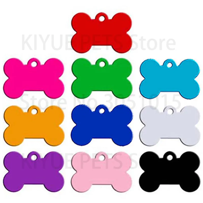Wholesale 20pcs Bone Double Sides Personalized Dog ID Tags Aluminum Customized Cat Puppy Name Phone No. Tags Plate Keyrings