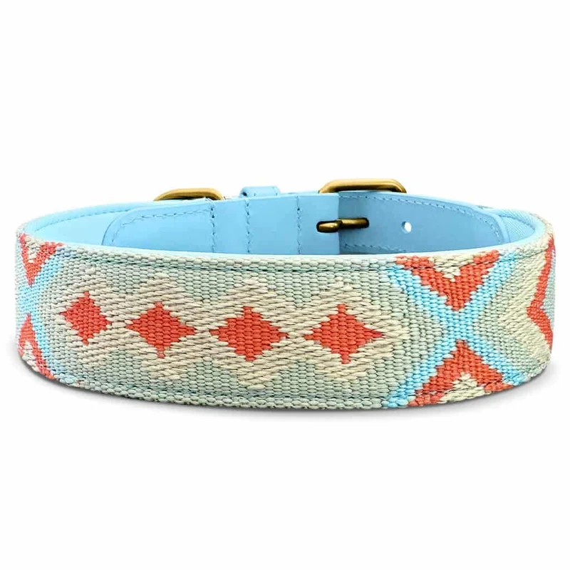 Premium Hundehalsband gepolstert Coral/Blau