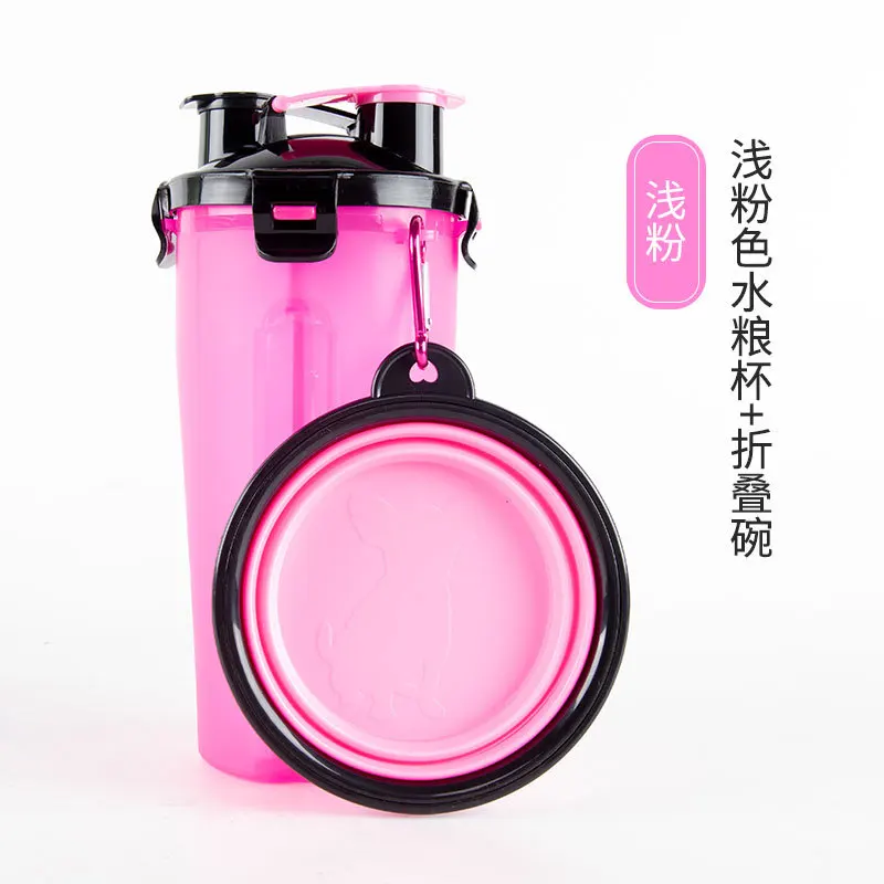 2 IN 1 Dog Travel Water Bottle Collapsible Pet Food Container Portable Dog Drinker for Cats Food Bowl Outdoor Double Used Bowls