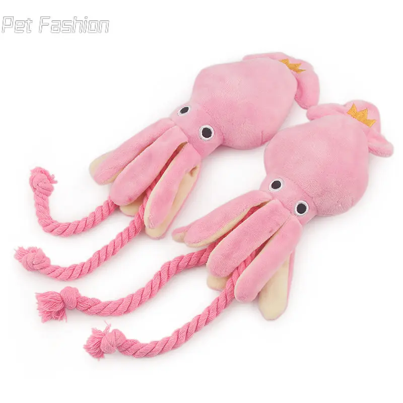 2023 Cute Squid Small Dog Toy Sound BB Plush Pet Puppy Rope Toys Pink Chew Squeak Toys For Cat dog toys for small dogs pet