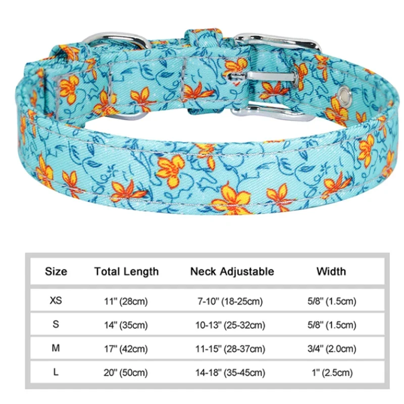 Nylon Flower Dog Collar Floral Printed Dog Cat Collars Adjustable Puppy Collar for Small Medium Large Dog Chihuahua Bulldog Pug