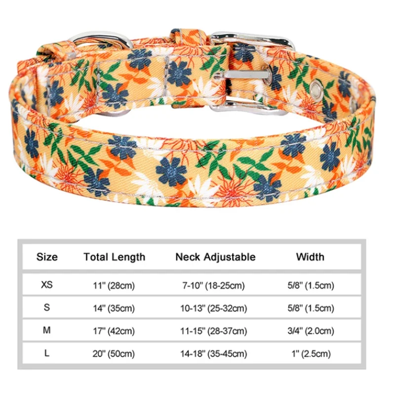 Nylon Flower Dog Collar Floral Printed Dog Cat Collars Adjustable Puppy Collar for Small Medium Large Dog Chihuahua Bulldog Pug