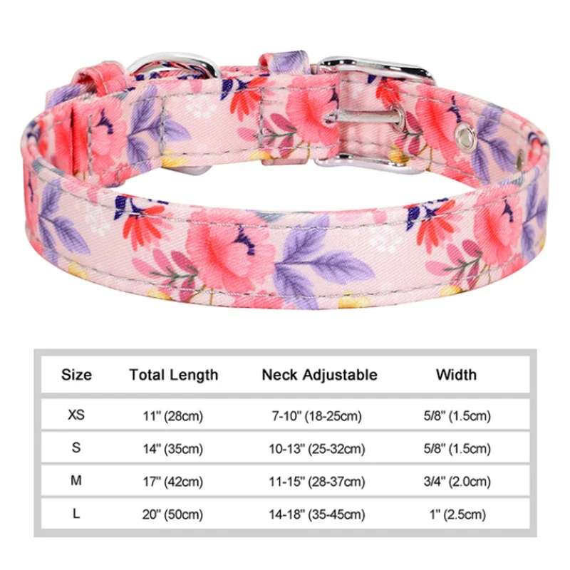 Nylon Flower Dog Collar Floral Printed Dog Cat Collars Adjustable Puppy Collar for Small Medium Large Dog Chihuahua Bulldog Pug