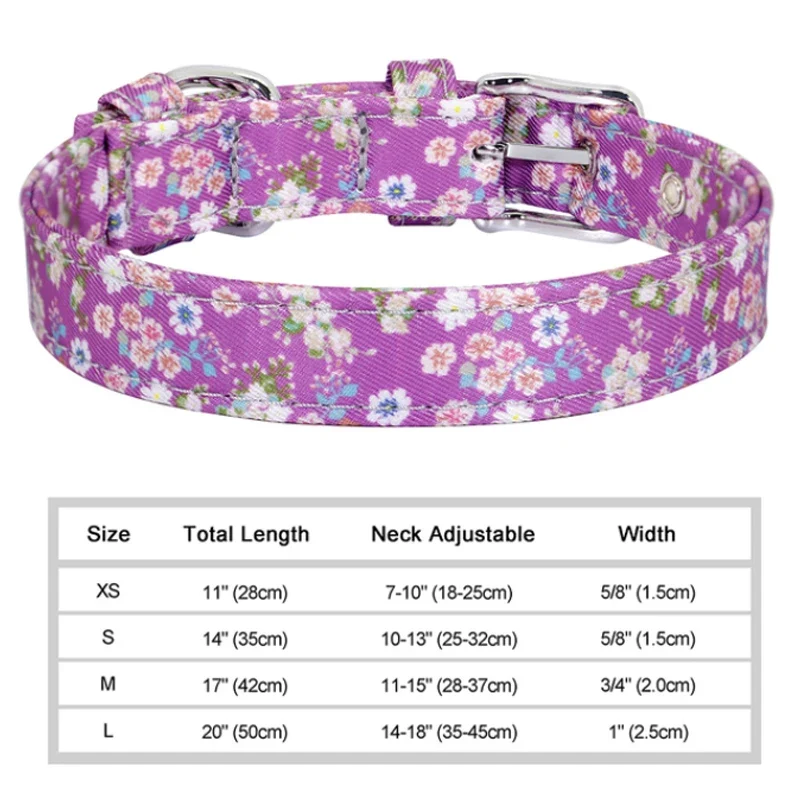 Nylon Flower Dog Collar Floral Printed Dog Cat Collars Adjustable Puppy Collar for Small Medium Large Dog Chihuahua Bulldog Pug