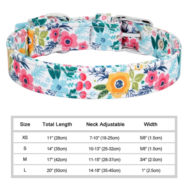 Nylon Flower Dog Collar Floral Printed Dog Cat Collars Adjustable Puppy Collar for Small Medium Large Dog Chihuahua Bulldog Pug