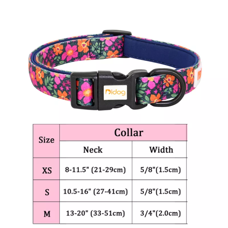 Nylon Flower Dog Collar Floral Printed Dog Cat Collars Adjustable Puppy Collar for Small Medium Large Dog Chihuahua Bulldog Pug