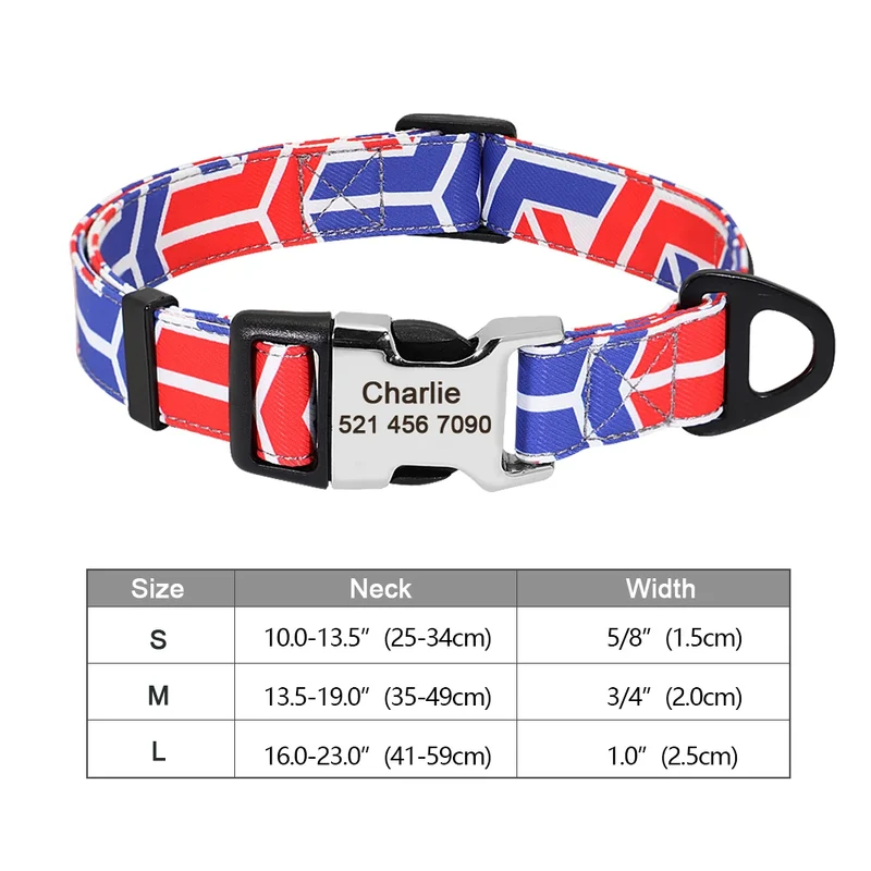 Personalized Dog Accessories Collar Nylon Printed Pet Puppy Collar Dog ID Collars Free Engraved ID for Small Medium Large Dogs