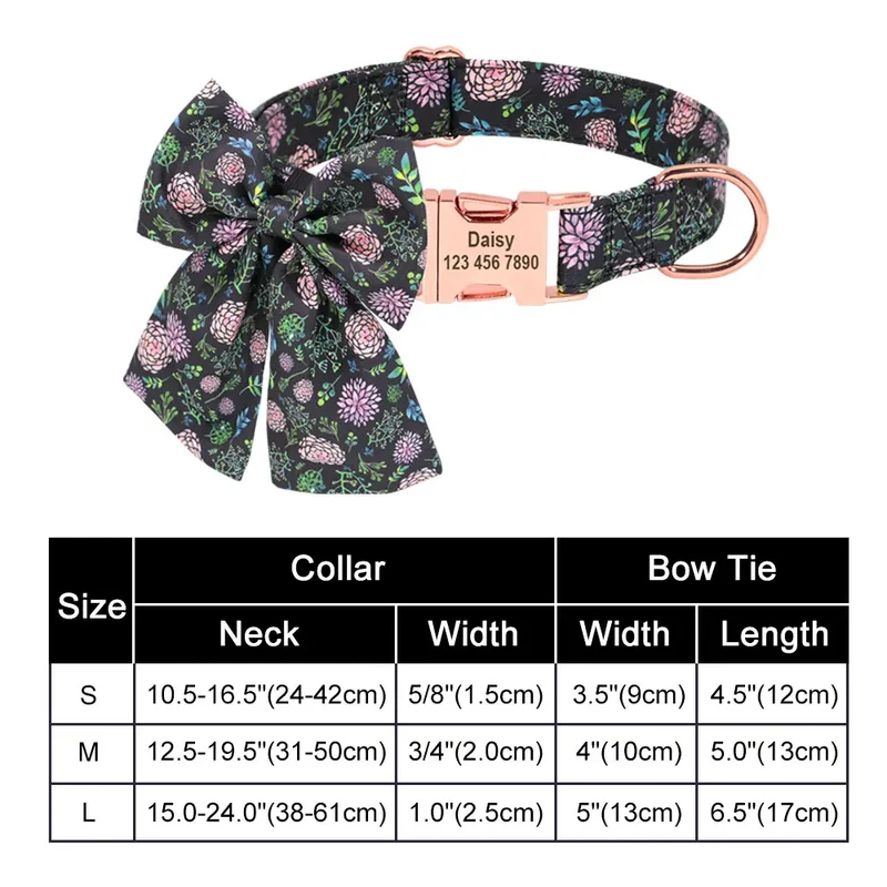 Personalized Nylon Bowknot Dog Collar Custom Printed Chihuahua French Bullodog Collars Adjutable Nameplate For Small Medium Dogs