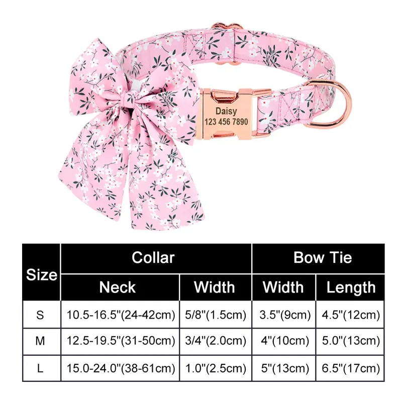 Personalized Nylon Bowknot Dog Collar Custom Printed Chihuahua French Bullodog Collars Adjutable Nameplate For Small Medium Dogs
