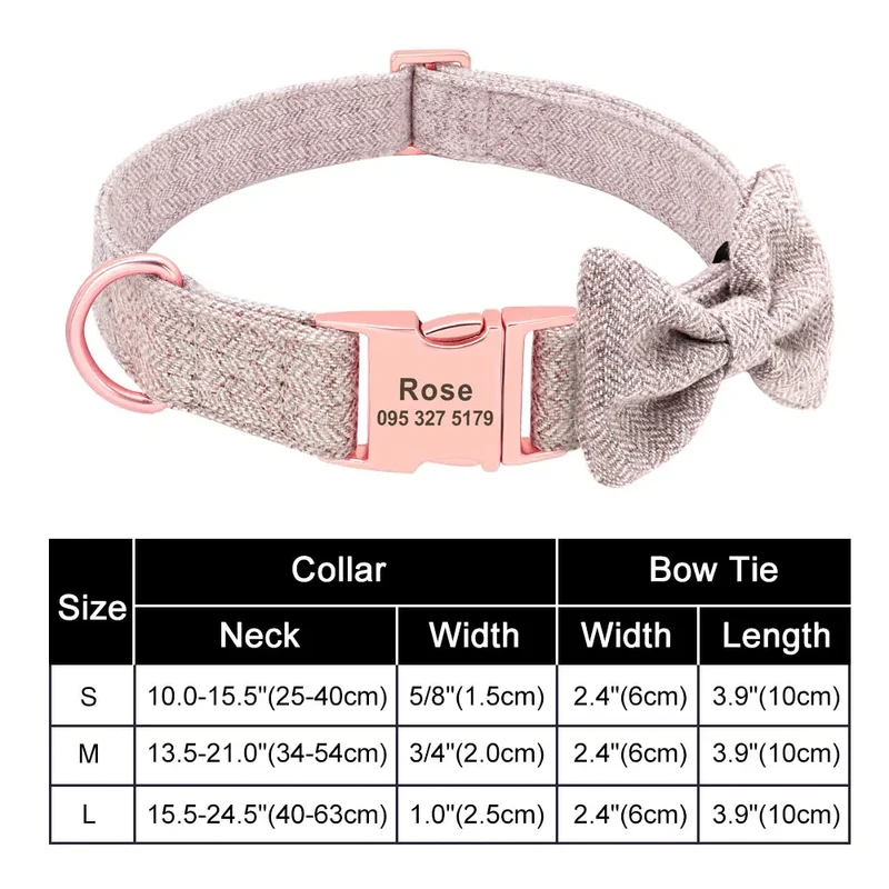 Personalized Nylon Bowknot Dog Collar Custom Printed Chihuahua French Bullodog Collars Adjutable Nameplate For Small Medium Dogs