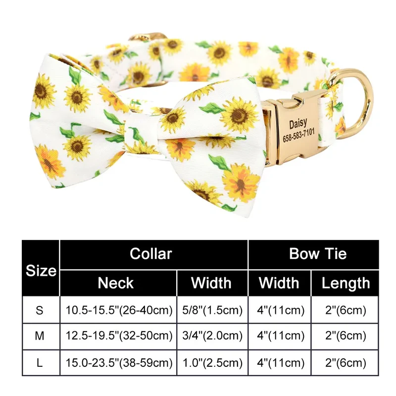 Personalized Nylon Bowknot Dog Collar Custom Printed Chihuahua French Bullodog Collars Adjutable Nameplate For Small Medium Dogs