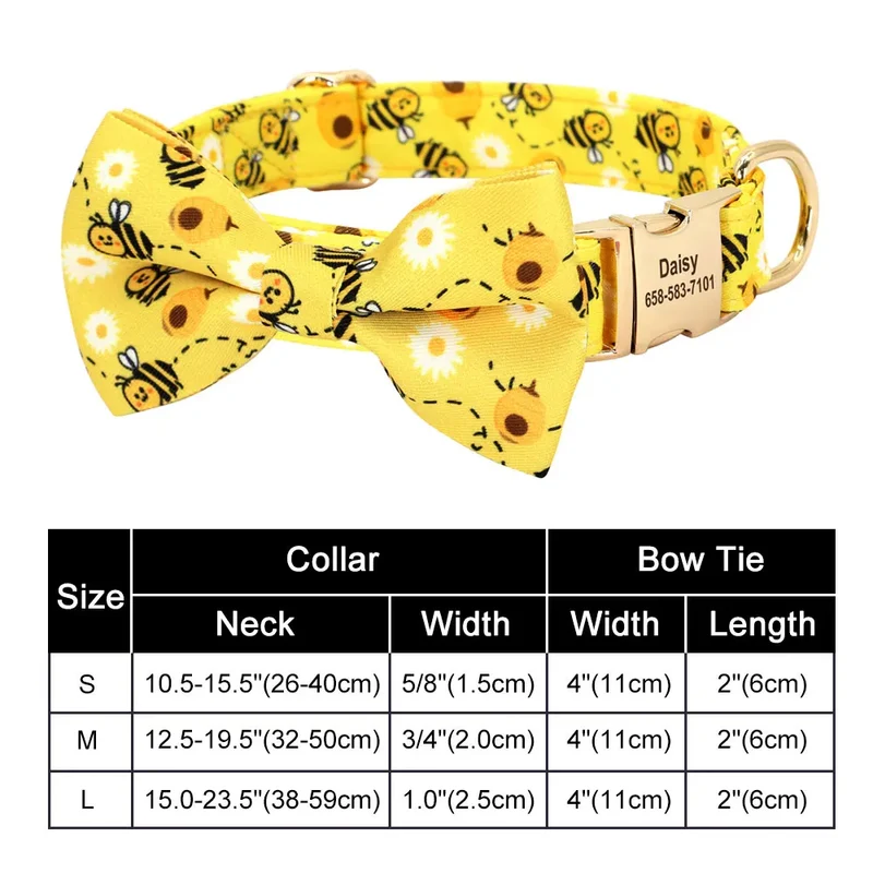 Personalized Nylon Bowknot Dog Collar Custom Printed Chihuahua French Bullodog Collars Adjutable Nameplate For Small Medium Dogs