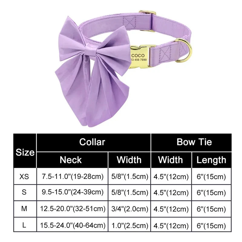 Personalized Nylon Bowknot Dog Collar Custom Printed Chihuahua French Bullodog Collars Adjutable Nameplate For Small Medium Dogs