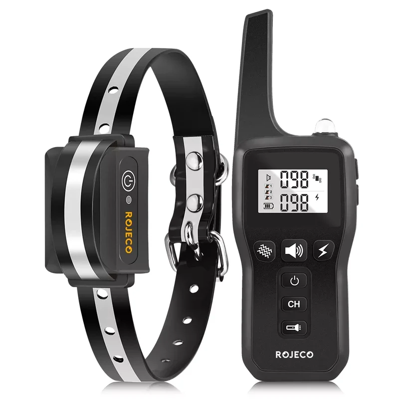 ROJECO 1000m Electric Dog Training Collar Remote Control Waterproof Rechargeable Pet Dog Bark Stop Shock Collar Electric Shocker
