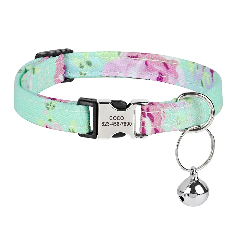 Nylon Personalized Cat Collar Custom Puppy Cat Collars Anti-lost Pet ID Name Necklace Collars With Bell Gift For Small Dogs Cats