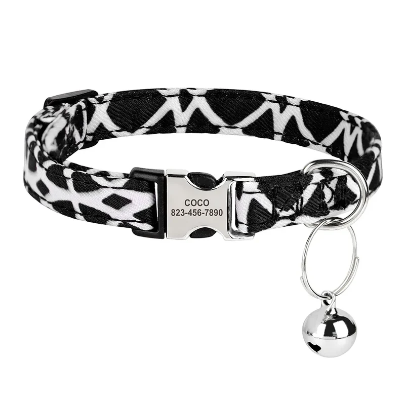 Nylon Personalized Cat Collar Custom Puppy Cat Collars Anti-lost Pet ID Name Necklace Collars With Bell Gift For Small Dogs Cats