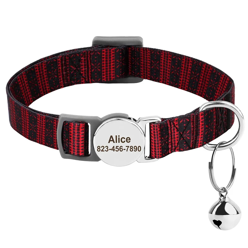Nylon Personalized Cat Collar Custom Puppy Cat Collars Anti-lost Pet ID Name Necklace Collars With Bell Gift For Small Dogs Cats