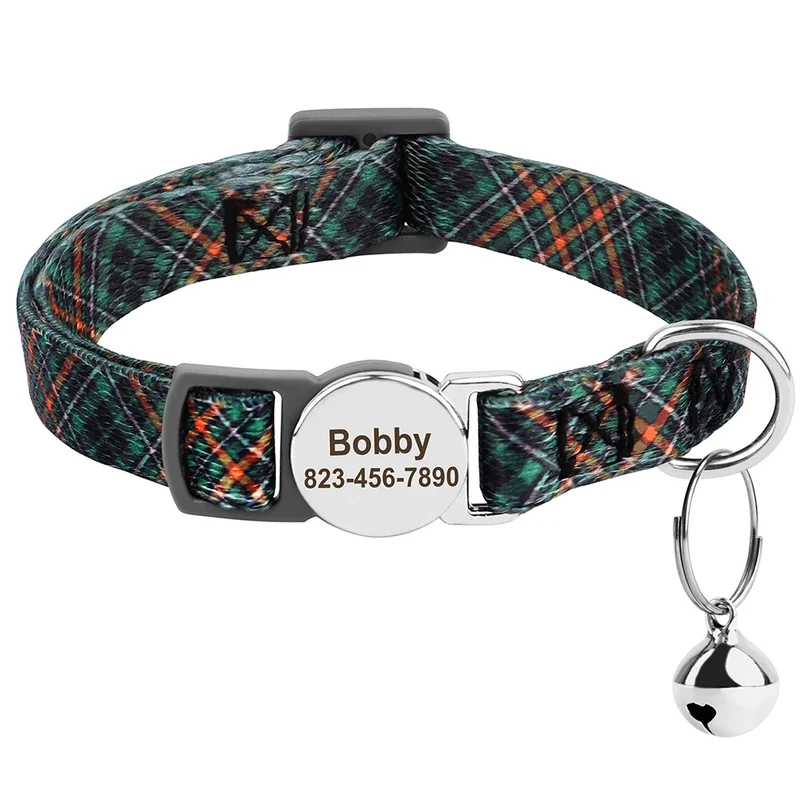Nylon Personalized Cat Collar Custom Puppy Cat Collars Anti-lost Pet ID Name Necklace Collars With Bell Gift For Small Dogs Cats