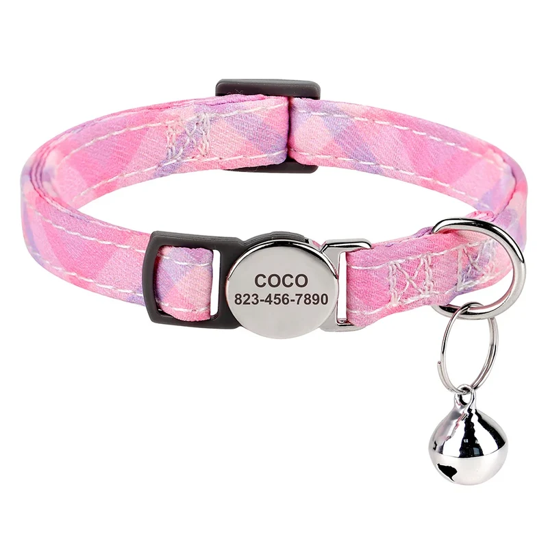 Nylon Personalized Cat Collar Custom Puppy Cat Collars Anti-lost Pet ID Name Necklace Collars With Bell Gift For Small Dogs Cats