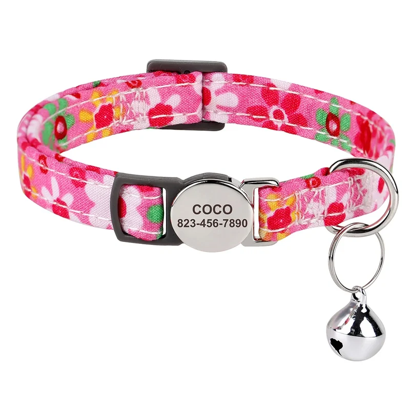 Nylon Personalized Cat Collar Custom Puppy Cat Collars Anti-lost Pet ID Name Necklace Collars With Bell Gift For Small Dogs Cats