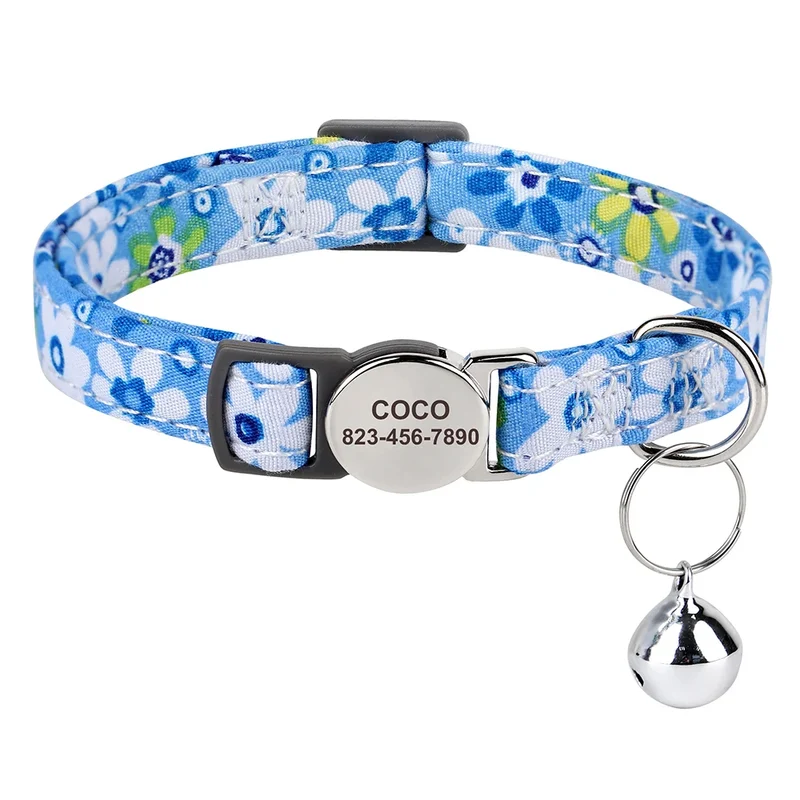 Nylon Personalized Cat Collar Custom Puppy Cat Collars Anti-lost Pet ID Name Necklace Collars With Bell Gift For Small Dogs Cats