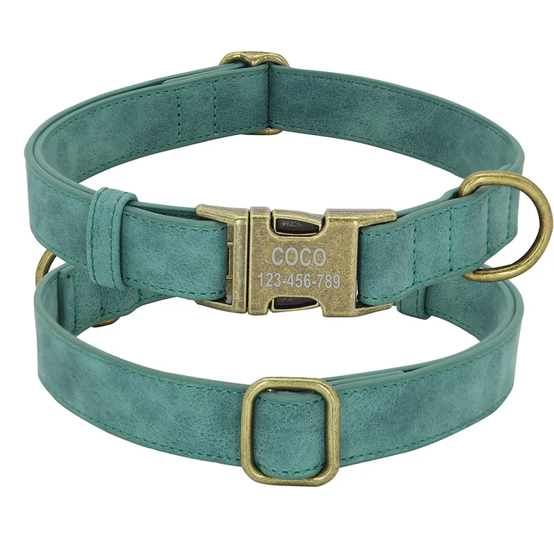 Personalized Dog ID Collar Customized Dogs Tag Collars With Metal Buckle Leather Padded for Small Medium Dogs Pitbull Buldog