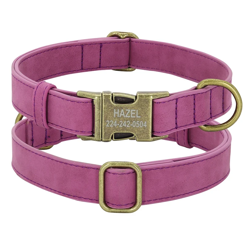 Personalized Dog ID Collar Customized Dogs Tag Collars With Metal Buckle Leather Padded for Small Medium Dogs Pitbull Buldog