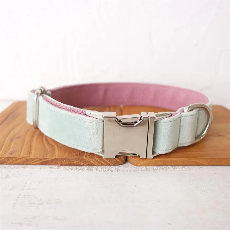 Personalized Dog Collar Customized Pet Collars Free Engraving ID Nameplate Tag Pet Accessory Multi Velvet Puppy Collar Leash