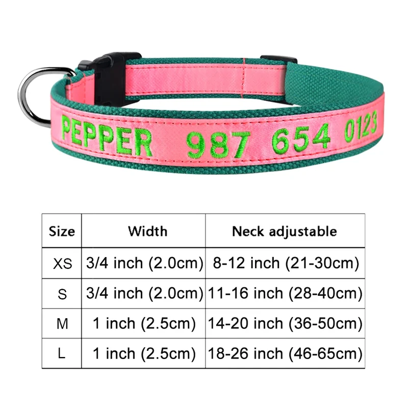 Adjustable Nylon Products Dog Collars Custom Free Embroidered Name Dogs Collar Personalized Puppy Medium Large Unisex Dog Collar