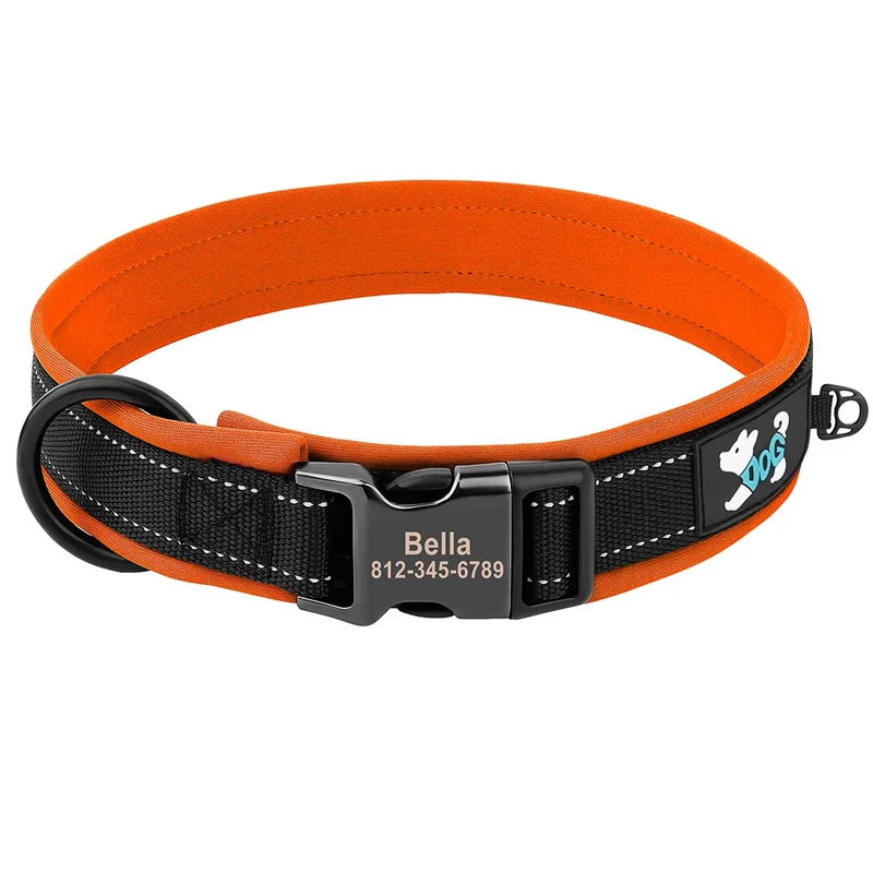 Adjustable Dog Collar Personalized Dogs Padded Collars Reflective Free Engraved ID Tag Pitbull Pug Collars For Small Large Dogs