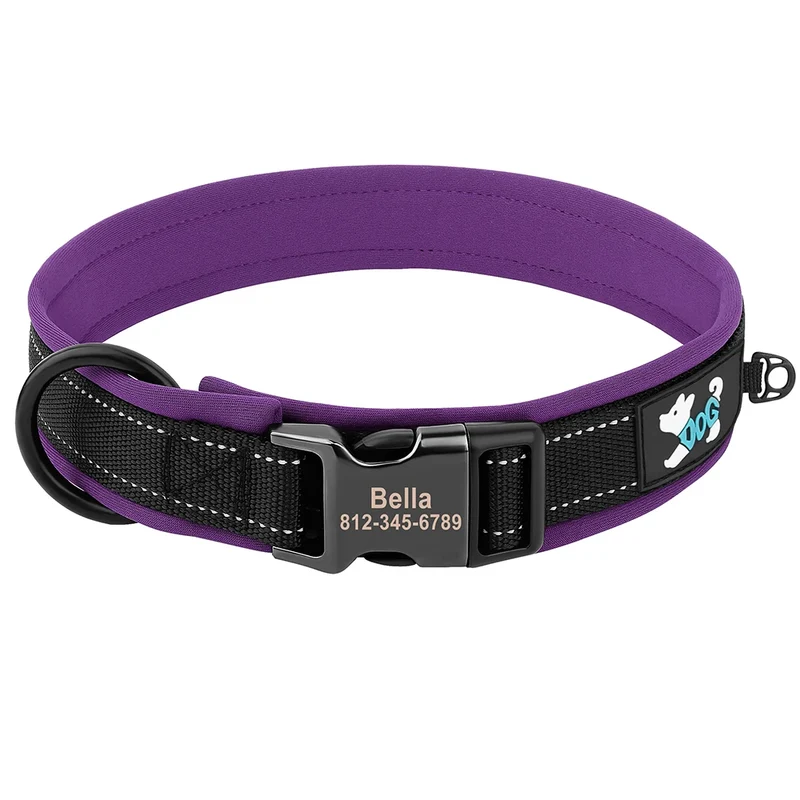 Adjustable Dog Collar Personalized Dogs Padded Collars Reflective Free Engraved ID Tag Pitbull Pug Collars For Small Large Dogs