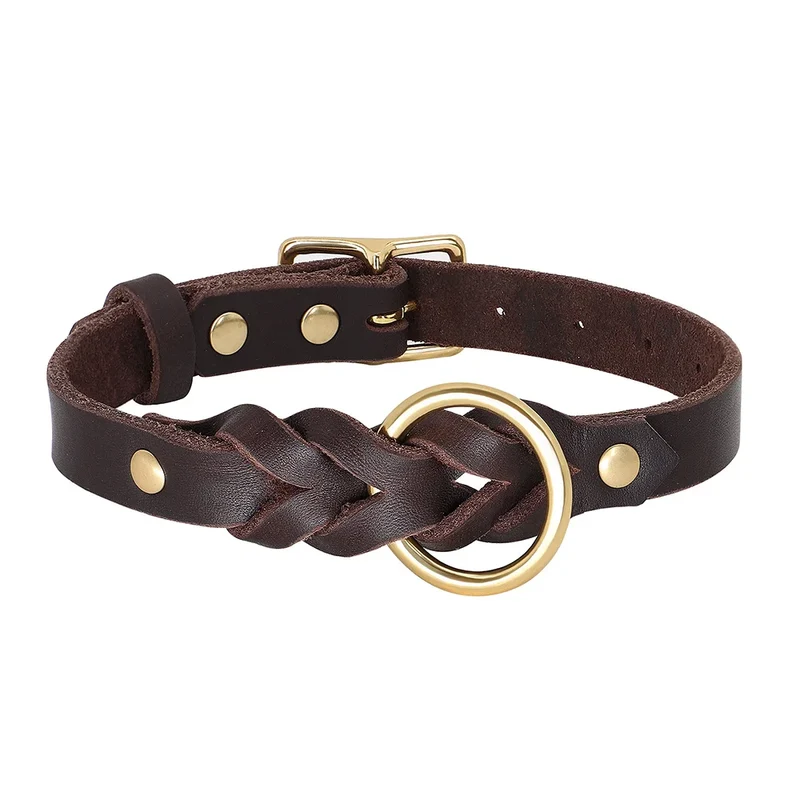 Genuine Leather Dog Collar Leash Set Braided Durable Leather Dog Collars For Medium Large Dogs German Shepherd Pet Accessories