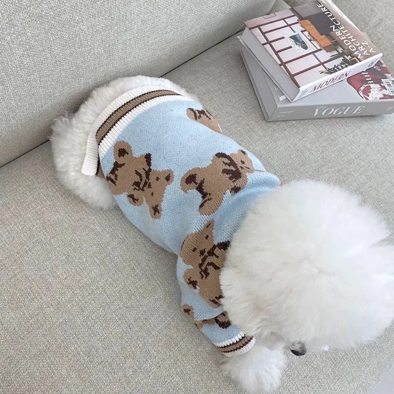 Dog Striped Sweater Spring and Autumn Clothes Teddy Autumn Clothes Bichon Pomeranian Jarre Aero Bull Corgi Cat Pet Small Size Dogs