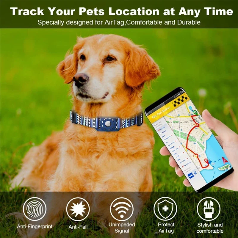 S/M/L Digital Printing Pet Adjustable Collar Puppy Kitten Necklace Collar With Airtag Holder Case Anti-lost Dog Collar