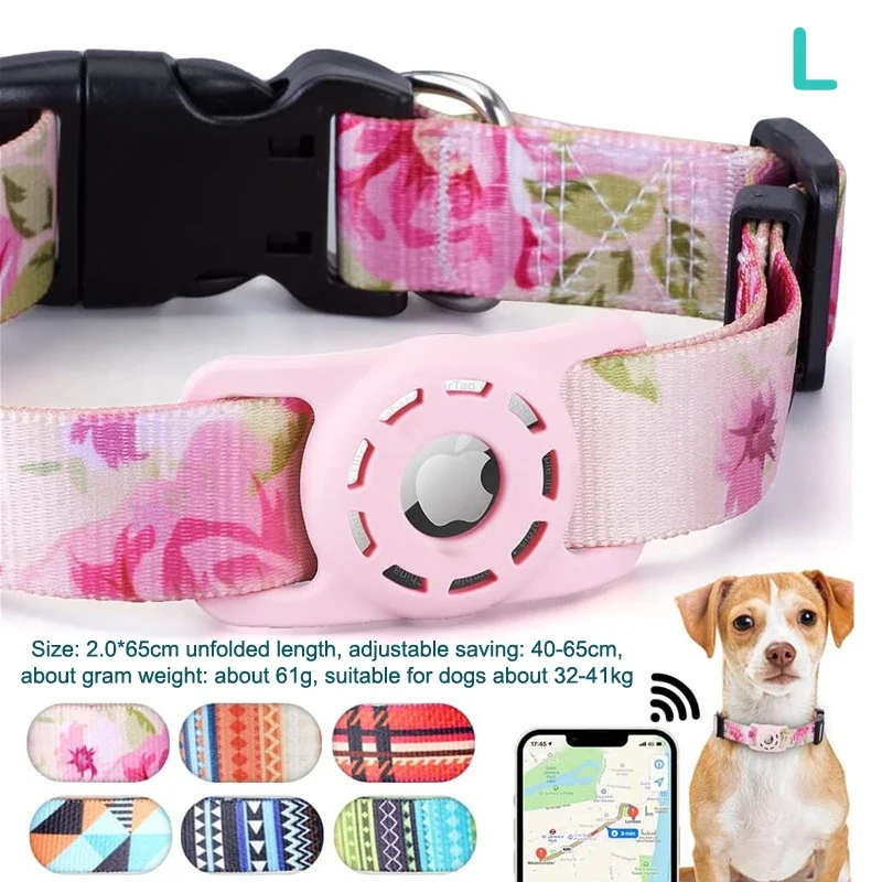 S/M/L Digital Printing Pet Adjustable Collar Puppy Kitten Necklace Collar With Airtag Holder Case Anti-lost Dog Collar