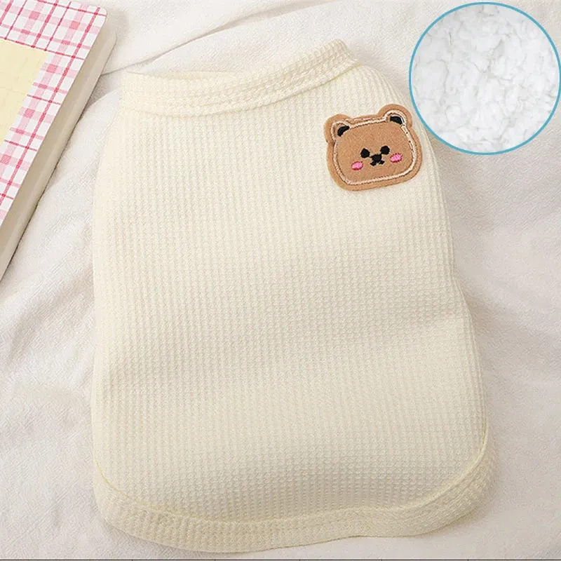 Bear Vest Thickened with Velvet Pet Dog Clothes Cat Solid T-shirt Clothing Dogs Thin Small Fashion Chihuahua Pug Pet Vest York
