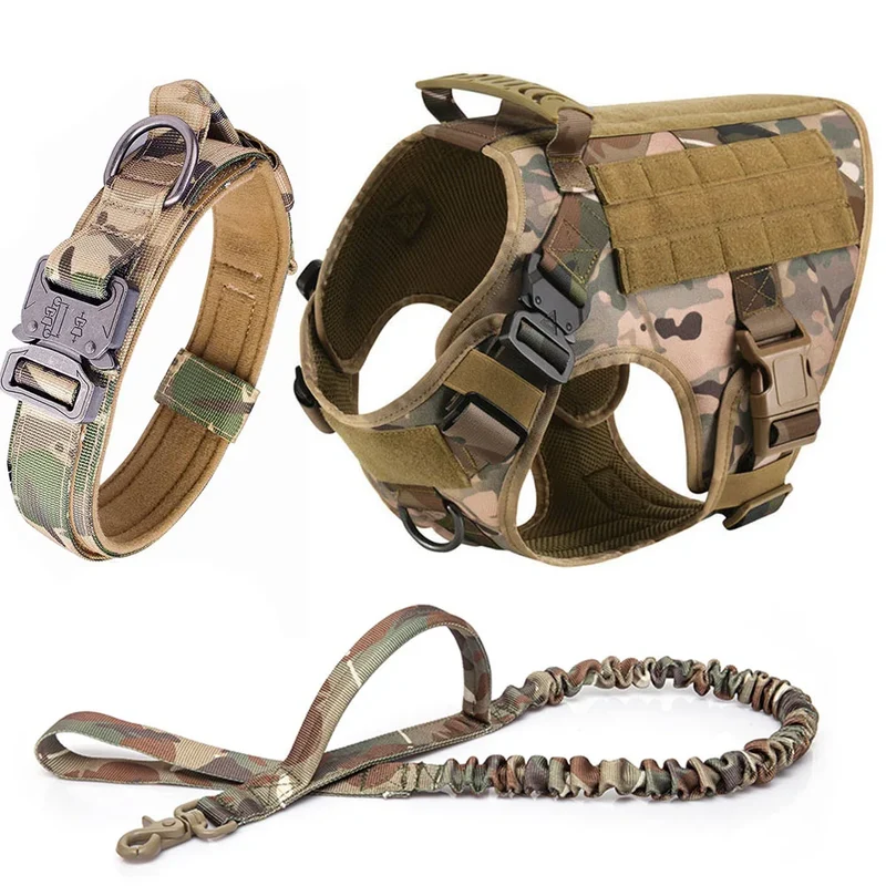 Dog Harness Leash And Collar Set Large Pet German Shepherd Malinois Training Walking Vest For All Breeds Dog 1 Free Patch