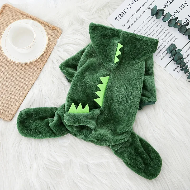 Winter Warm Fleece Dog Clothes Funny Pet Clothes for Small Medium Dogs Chihuahua Teddy Puppy Cat Dinosaur Outfit Pet Dog Hoodies