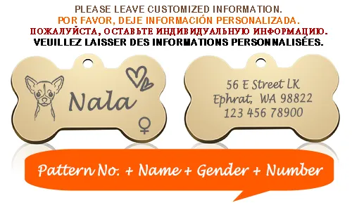 Bone Dog ID Tag Pet Collar Pendant Personalized Engraved Dog Face Name for Cat Puppy Keyring Charm Necklace Accessories Gender